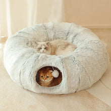 Load image into Gallery viewer, 2 In 1 Round Cat Beds House Funny Cat Tunnel Toy Soft Long Plush Dog Bed For Small Dogs Basket Kittens Bed Mat Kennel Deep Sleep