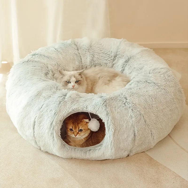 In Round Cat Beds House Funny Cat Tunnel Toy Soft Long Plush