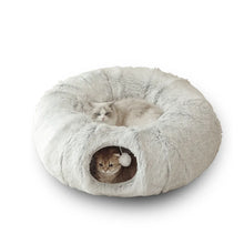Load image into Gallery viewer, 2 In 1 Round Cat Beds House Funny Cat Tunnel Toy Soft Long Plush Dog Bed For Small Dogs Basket Kittens Bed Mat Kennel Deep Sleep