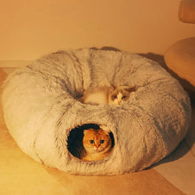 Load image into Gallery viewer, 2 In 1 Round Cat Beds House Funny Cat Tunnel Toy Soft Long Plush Dog Bed For Small Dogs Basket Kittens Bed Mat Kennel Deep Sleep