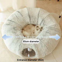 Load image into Gallery viewer, 2 In 1 Round Cat Beds House Funny Cat Tunnel Toy Soft Long Plush Dog Bed For Small Dogs Basket Kittens Bed Mat Kennel Deep Sleep