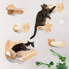 將圖片載入圖庫檢視器 Cat Climbing Shelf Wall Mounted Four Step Stairway With Sisal Scratching Post For Cats Tree Perch Platform Jumping Furniture
