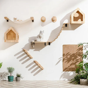 Cat Climbing Shelf Wall Mounted Four Step Stairway With Sisal Scratching Post For Cats Tree Perch Platform Jumping Furniture